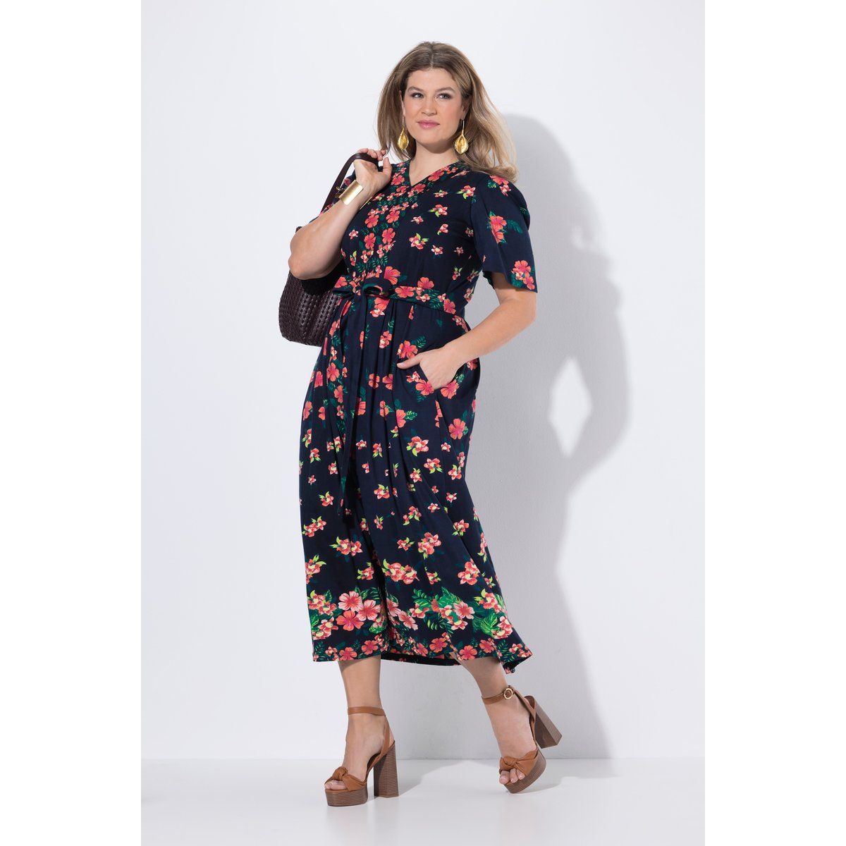 Robe maxi à fleurs marine, ULLA POPKEN