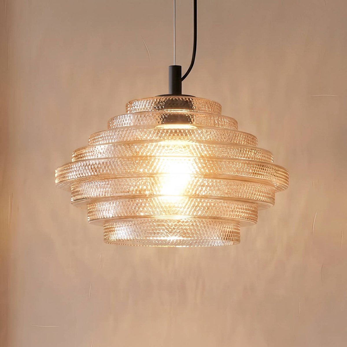 Suspension en verre moderne, Orliana ambre, noir, LINDBY