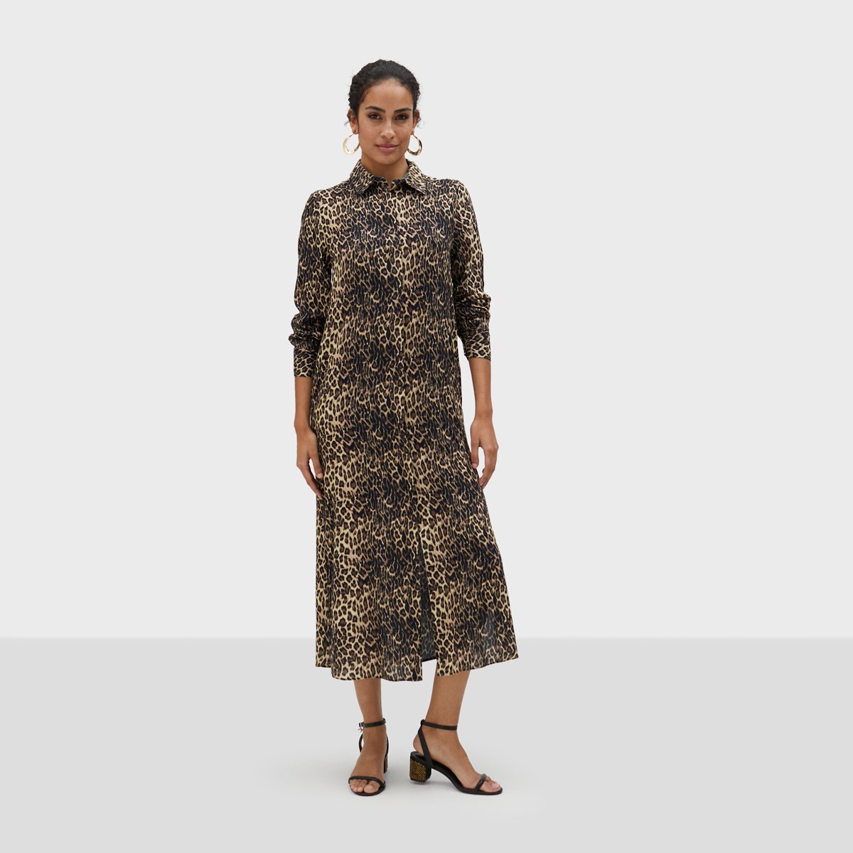 Robe chemise longue en col à revers léopard, LOLA CASADEMUNT