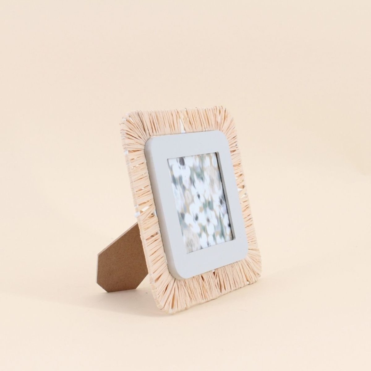 Cadre photo carré en raphia 18,5cm beige, ORNAMI