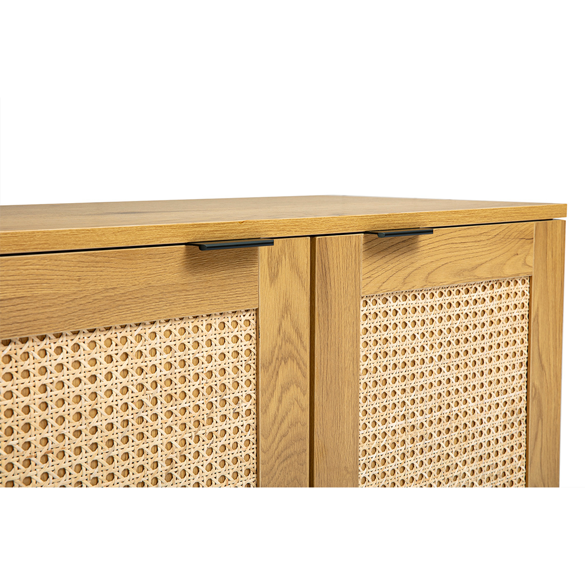 Buffet finition bois clair, cannage en rotin et métal noir 4 portes L80 cm MANILLE marron, MILIBOO