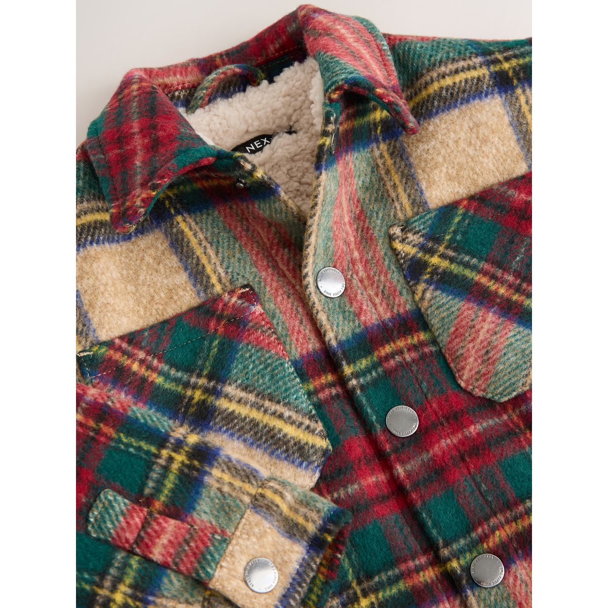 Veste-chemise à doublure en peau lainée coche rouge/verte, NEXT