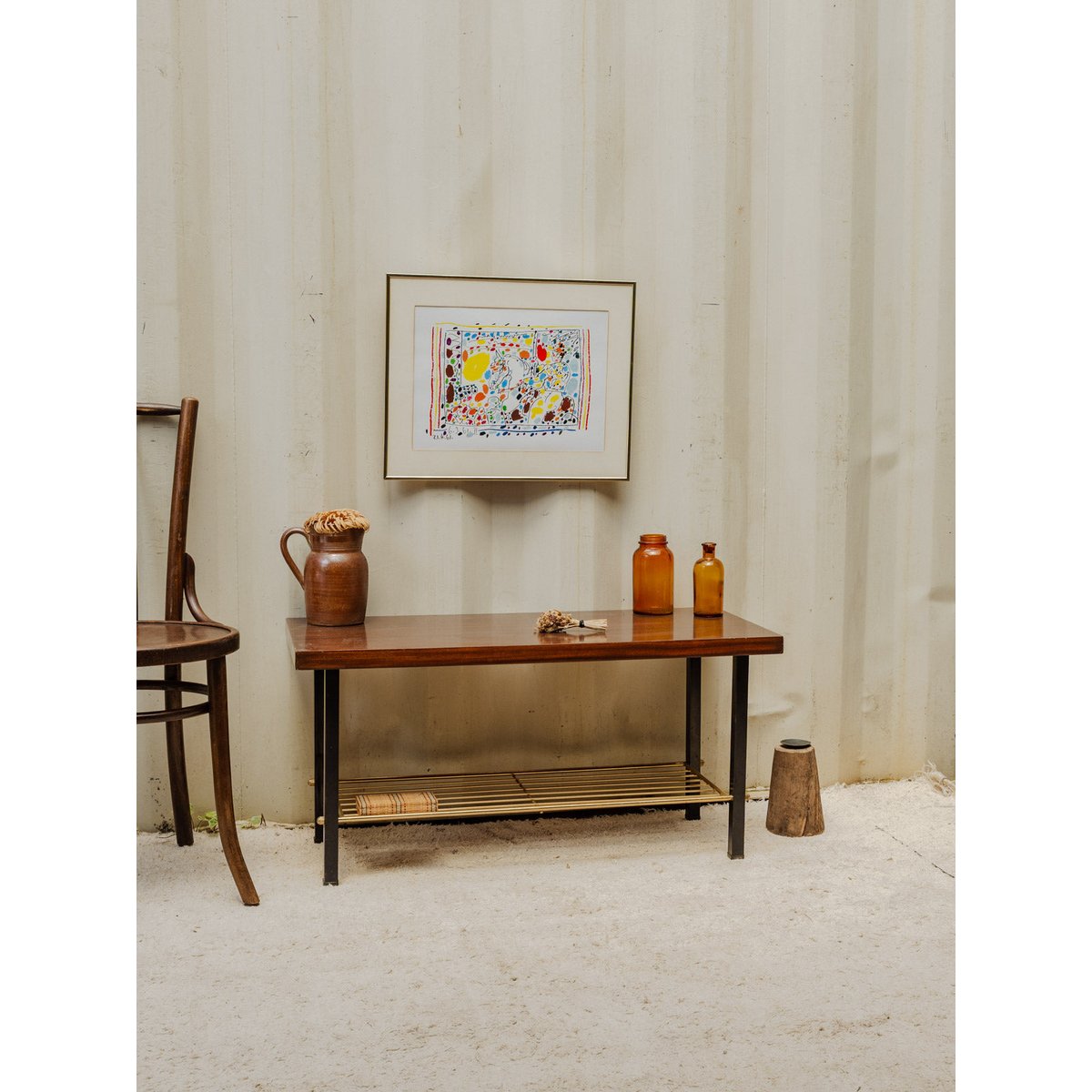 Table basse en bois et métal Donna N°1063 - Bon état bois foncé, DEBONGOUT