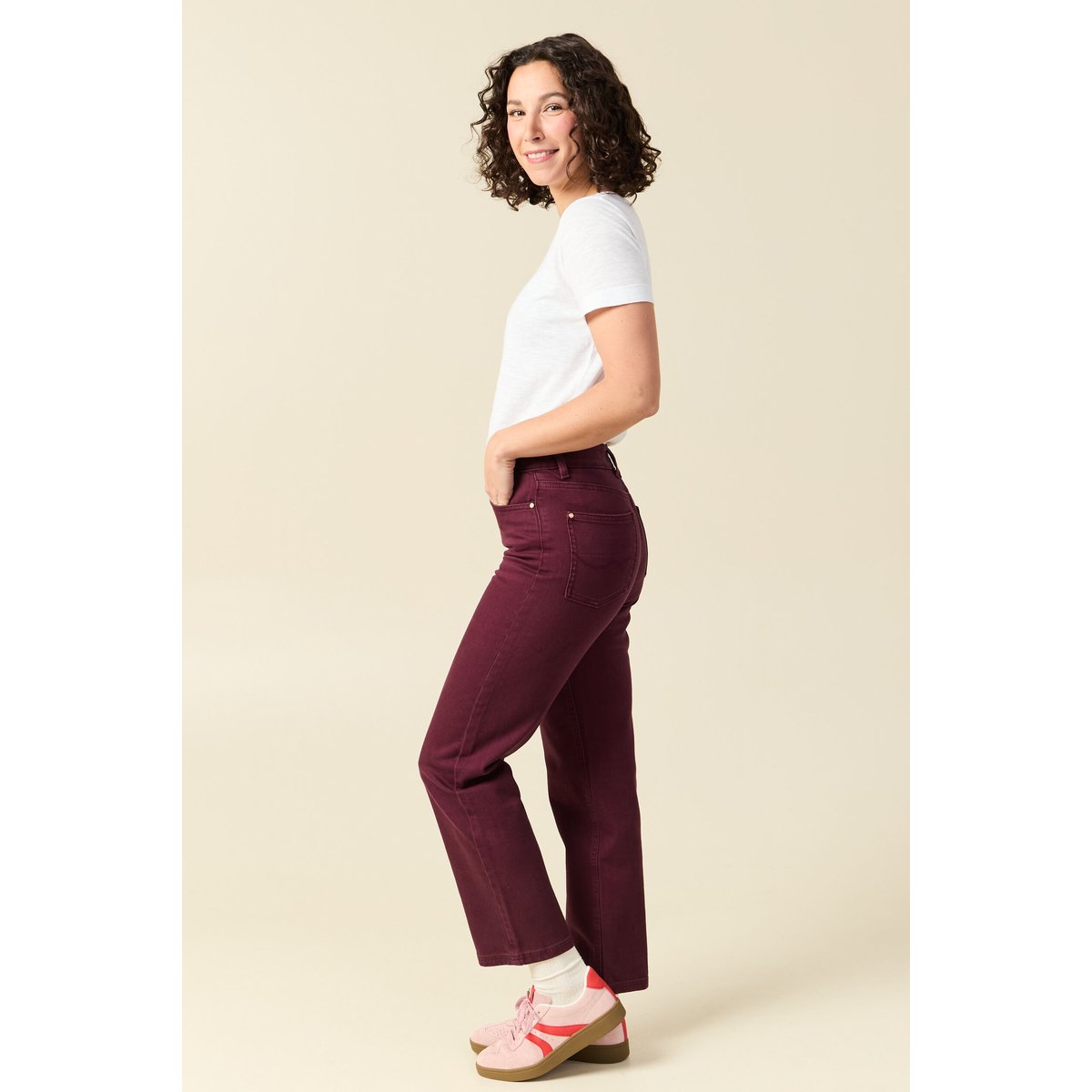 Jeans droit 7/8ème taille standard bordeaux, BONOBO