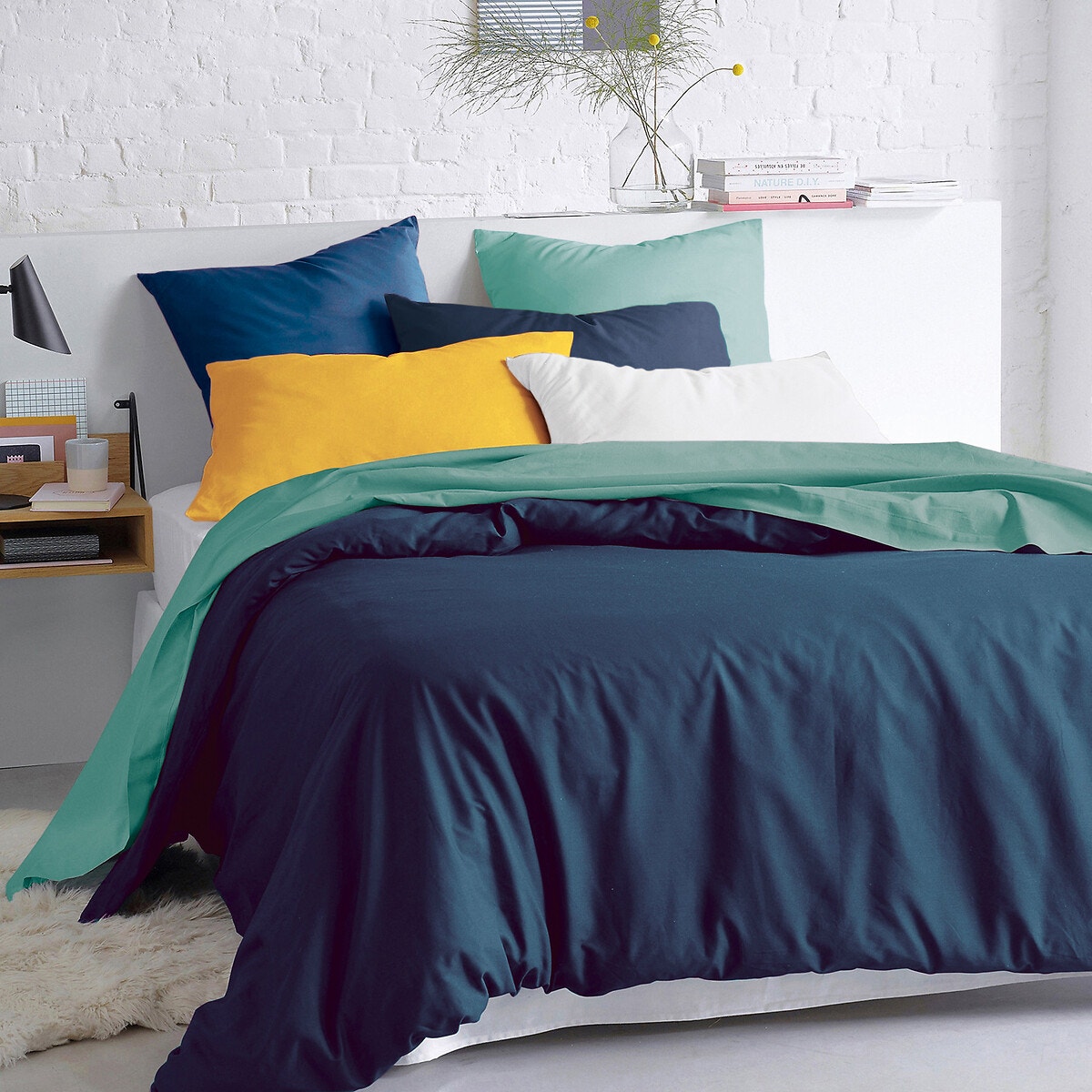 Drap housse uni coton, bonnet 32cm, Scenario bleu de provence, LA REDOUTE INTERIEURS