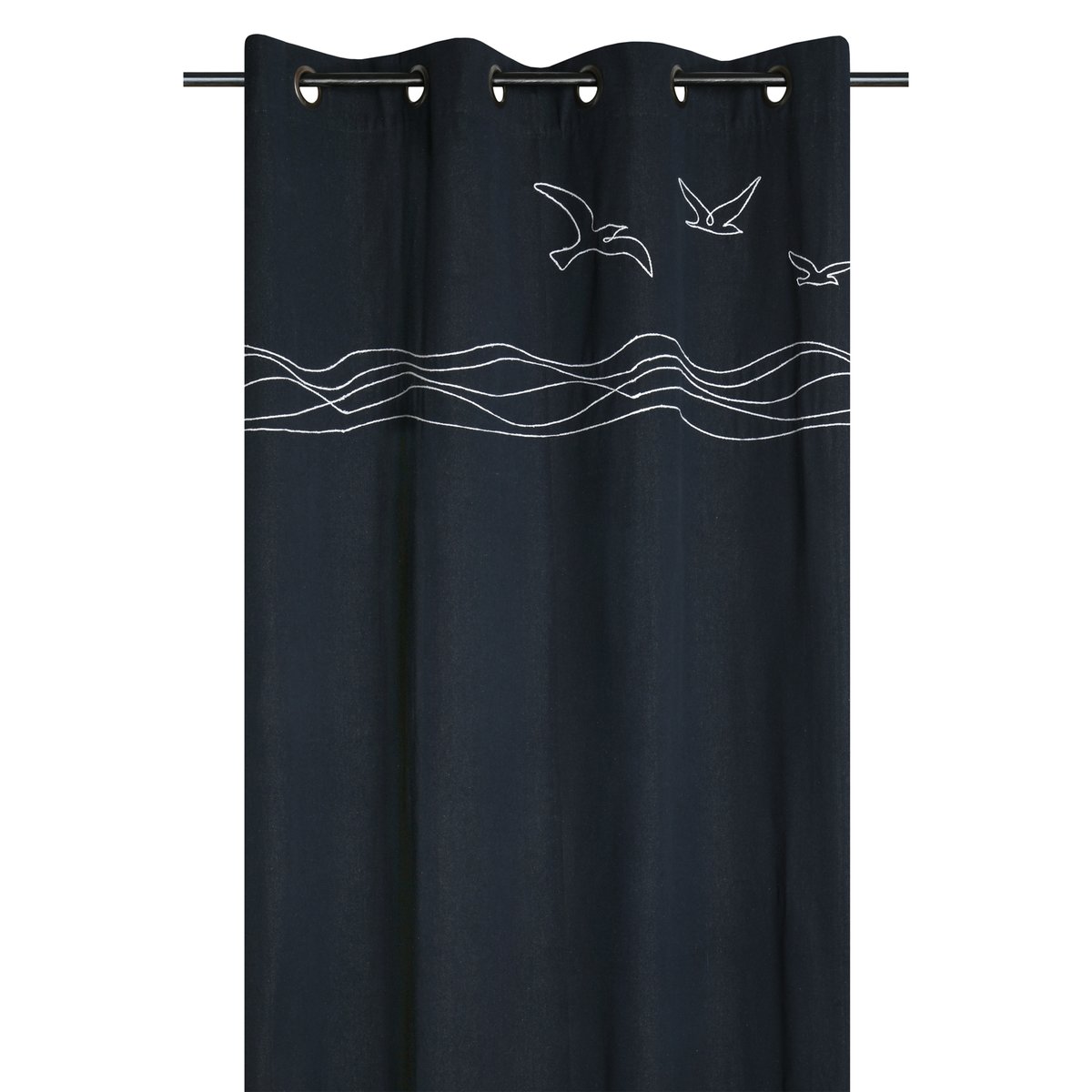 Rideau tamisant polycoton à œillets motif bord de mer bleu marine, LOVELY CASA