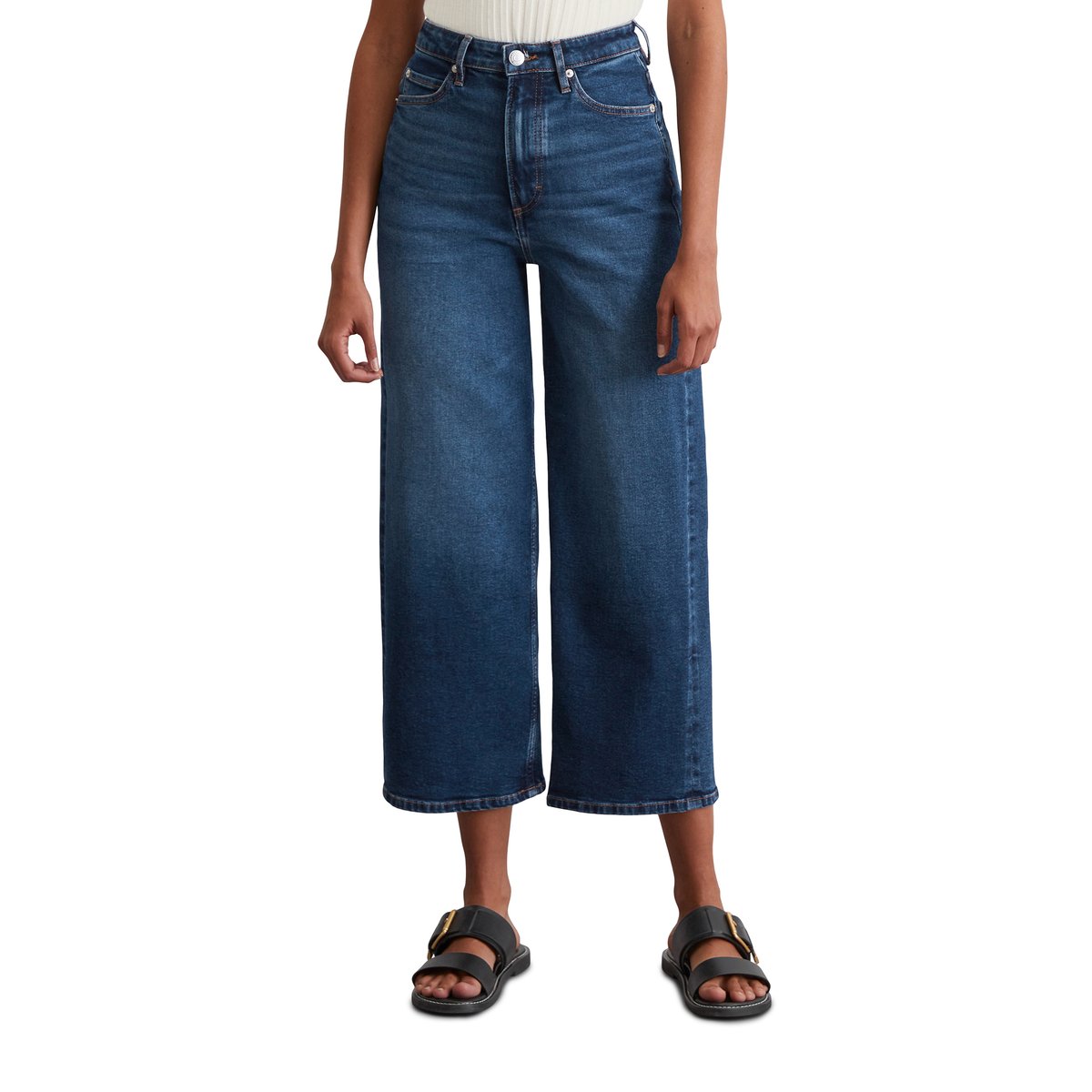 Jeans modèle Tolva large en coton organique mélangé stretch bleu foncé, MARC O'POLO