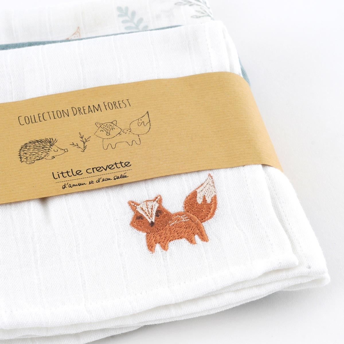 Lot de 3 langes coton bio DREAM FOREST multicolore, LITTLE CREVETTE