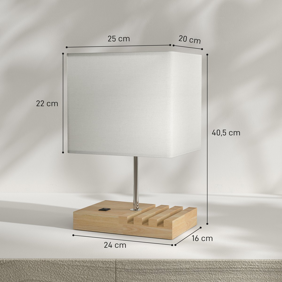 Lampe de table Bois Blanc blanc, bois naturel, chromé, HOMCOM