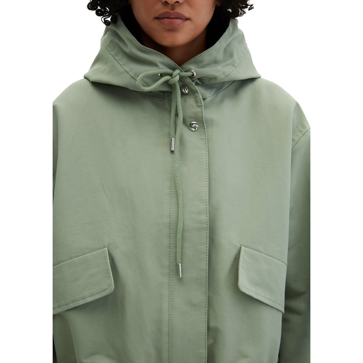 Veste en toile avec capuche relaxed en mélange de coton et de nylon vert clair, MARC O'POLO