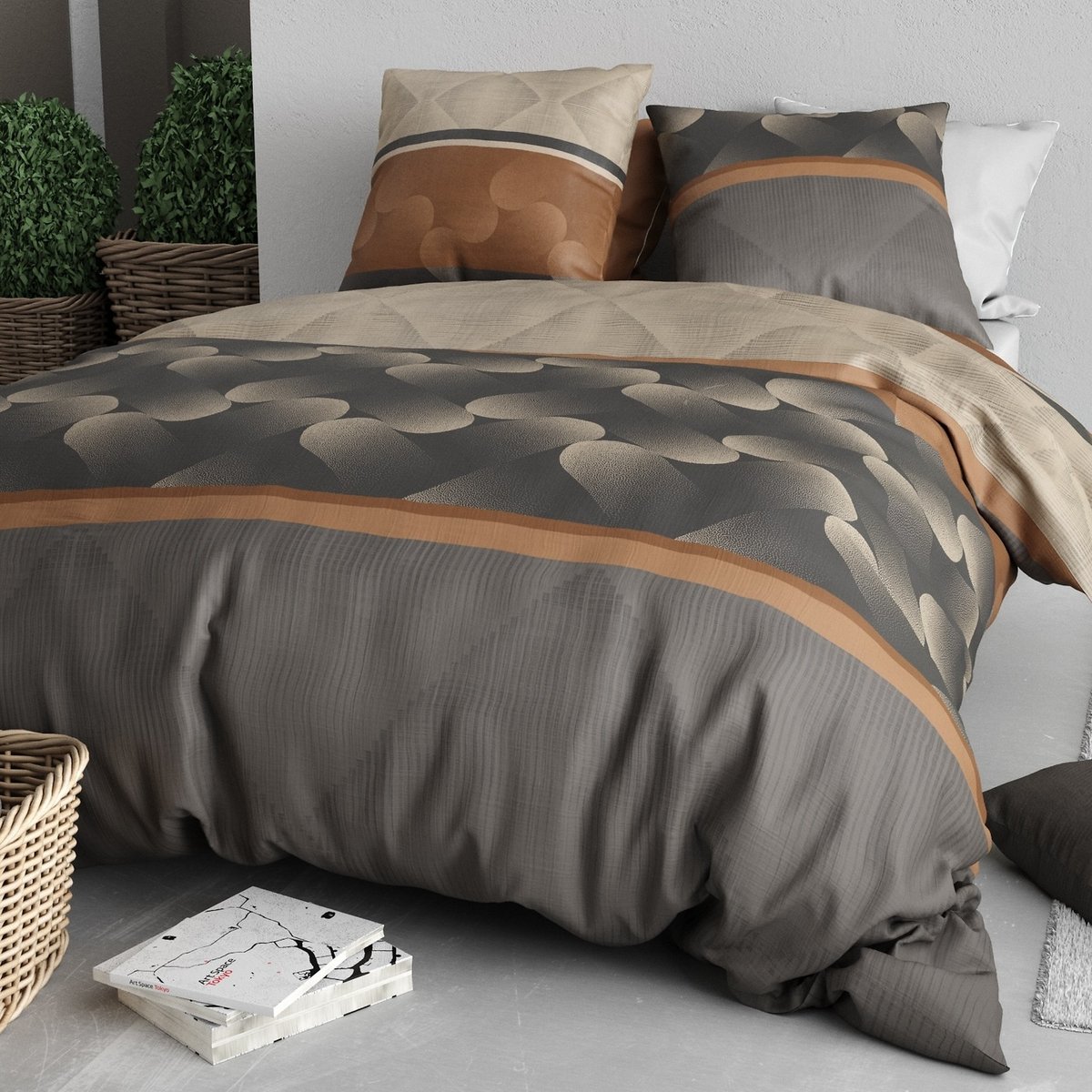Parure de lit - Housse de couette coton 57 fils marron, EDEN