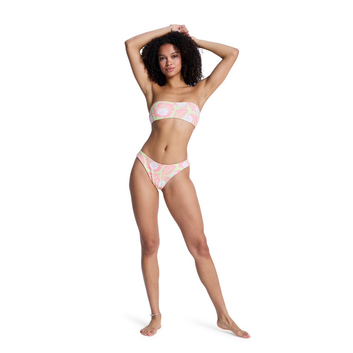 Haut de maillot de bain bikini bandeau HIBISCUS HYPE RV BANDEAU. vert daiquiri green hibscus hype, ROXY