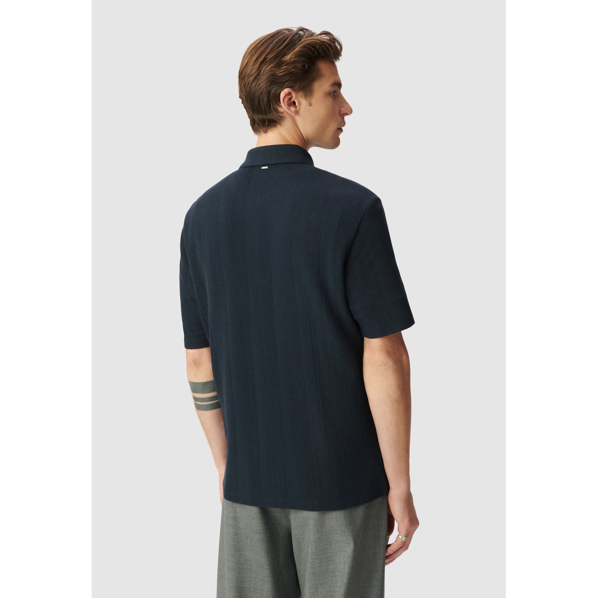 Chemise manches courtes en maille rayures relief bleu marine, IKKS