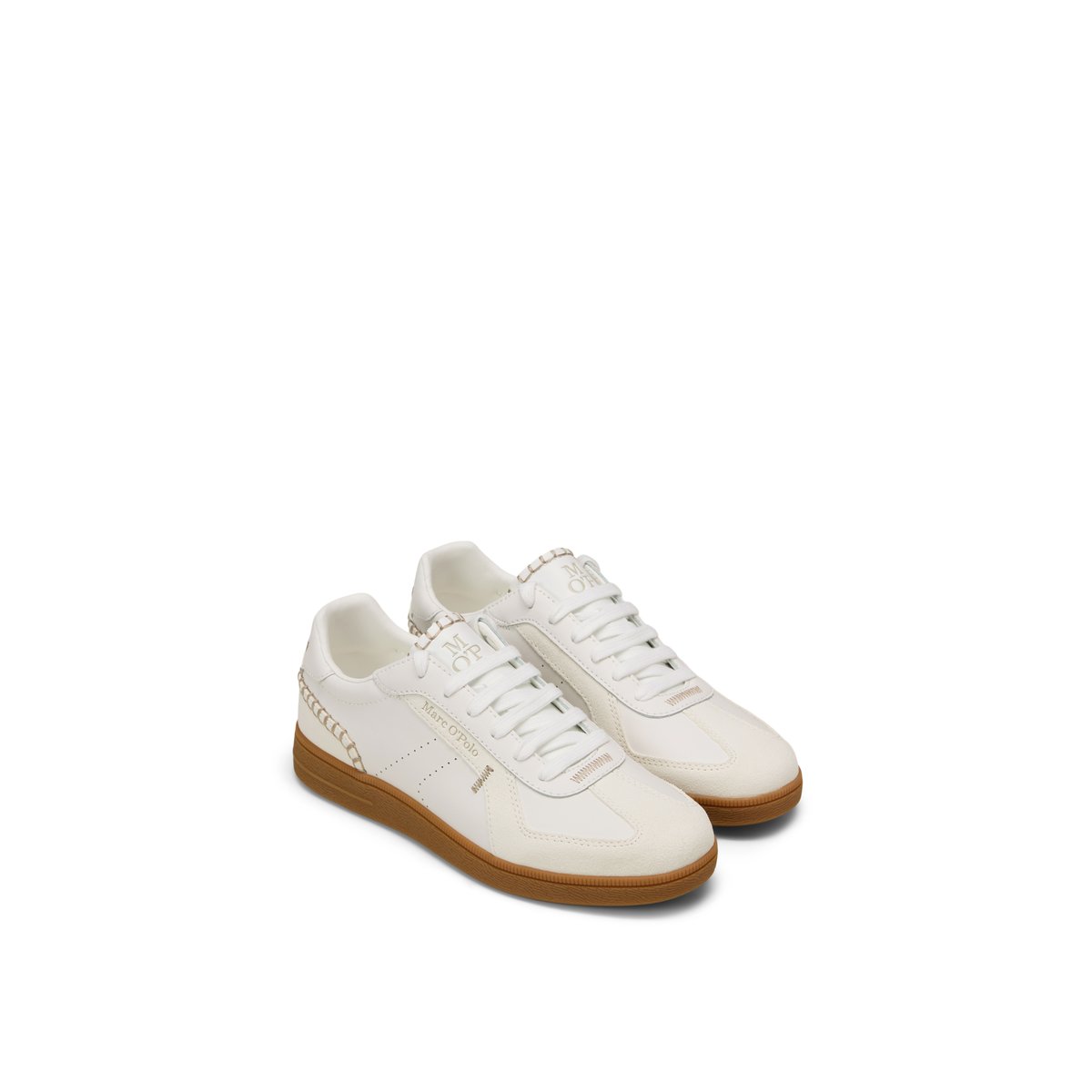 Sneaker modèle Charlie en cuir de vache de haute qualité blanc naturel, MARC O'POLO