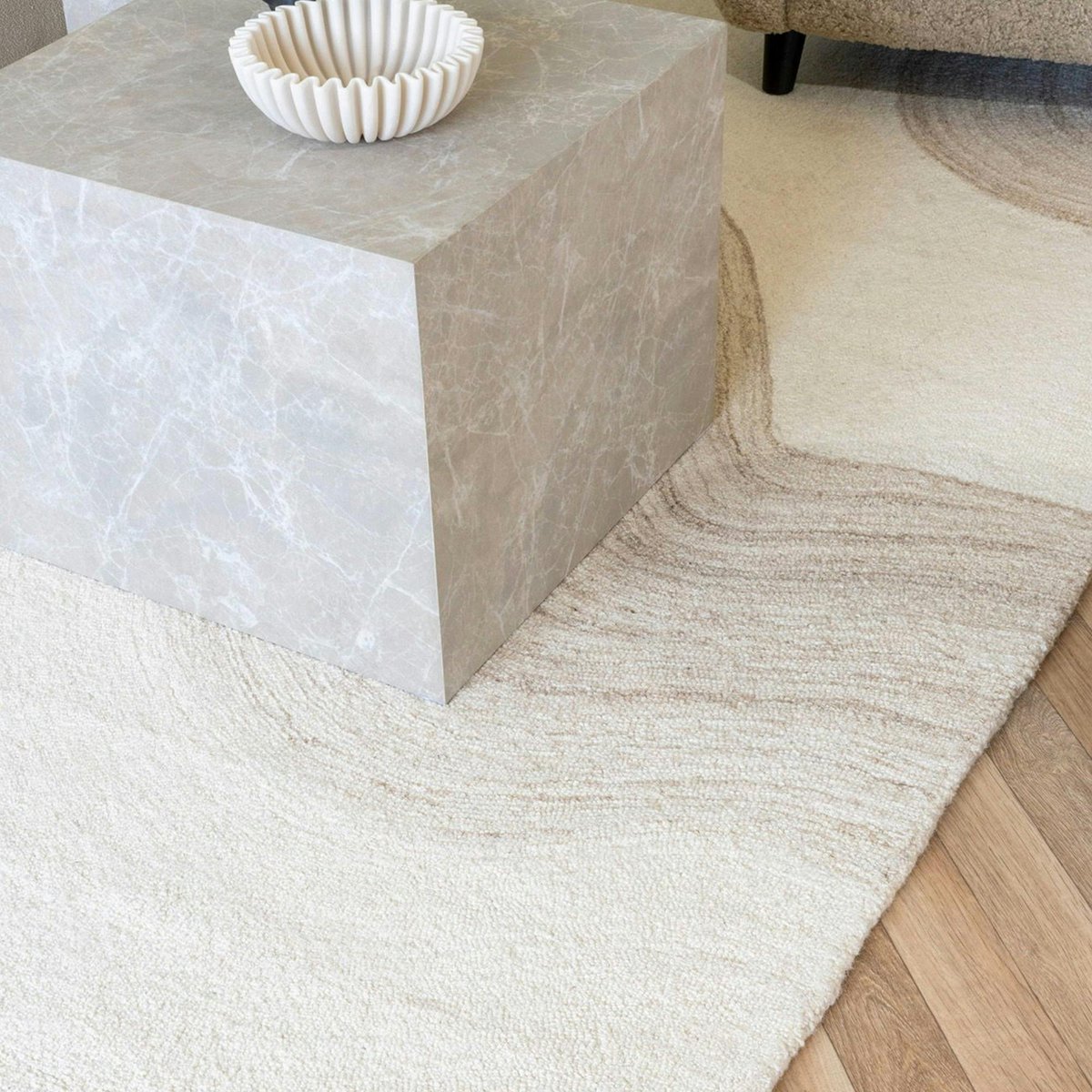 Tapis moderne tufté main motif vague FEZ crème, PIER IMPORT