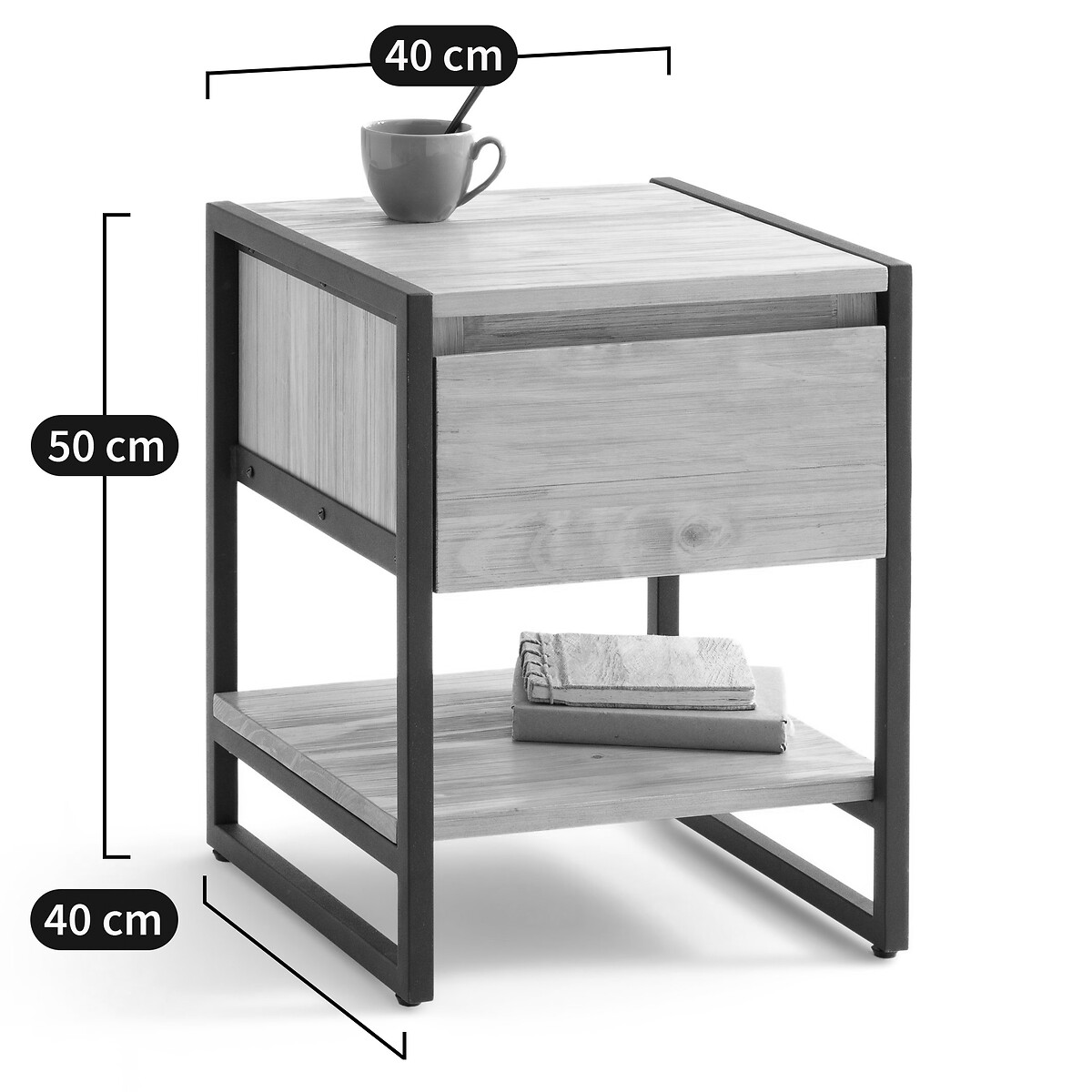 Mesa de cabeceira com 1 gaveta, HIBA preto/madeira, LA REDOUTE INTERIEURS