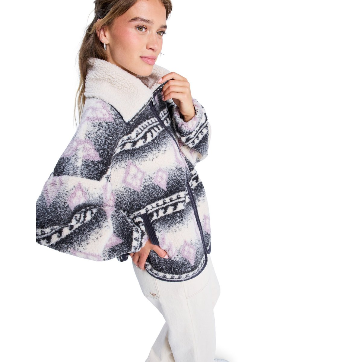 Veste zippée en sherpa oversize FEELS LIKE WINTER. marron parchment feel like winter, ROXY