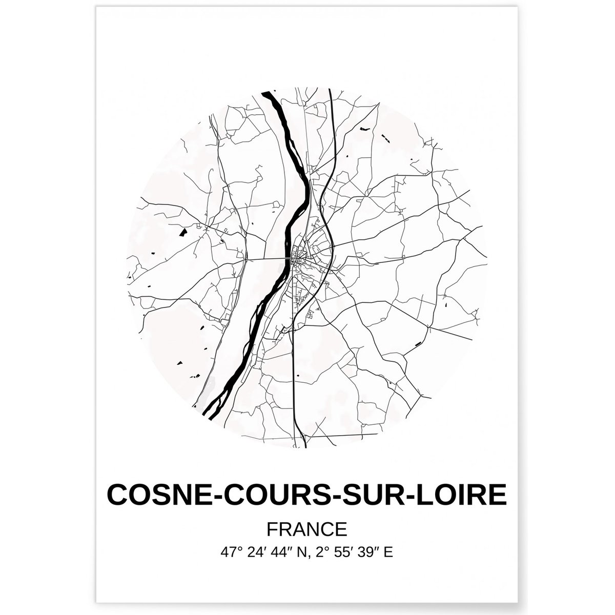 Affiche Carte Cosne-Cours-sur-Loire blanc, L'AFFICHERIE