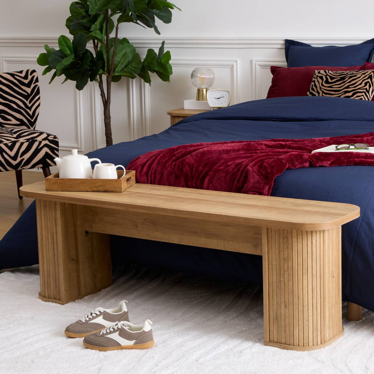 Banc en bois imitation chêne COLVA beige, ATMOSPHERA
