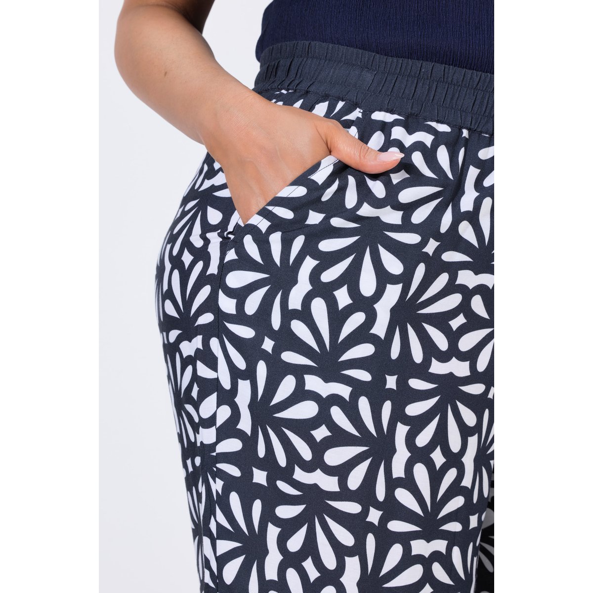 Pantalon large à ceinture élastique marine, ULLA POPKEN