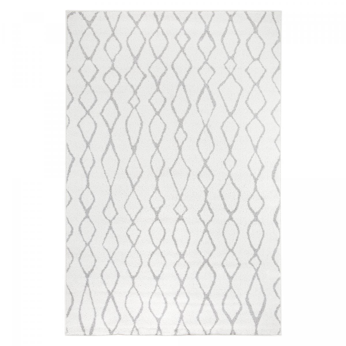 Tapis salon et chambre tissé motif géométrique SPATA blanc, gris, UN AMOUR DE TAPIS