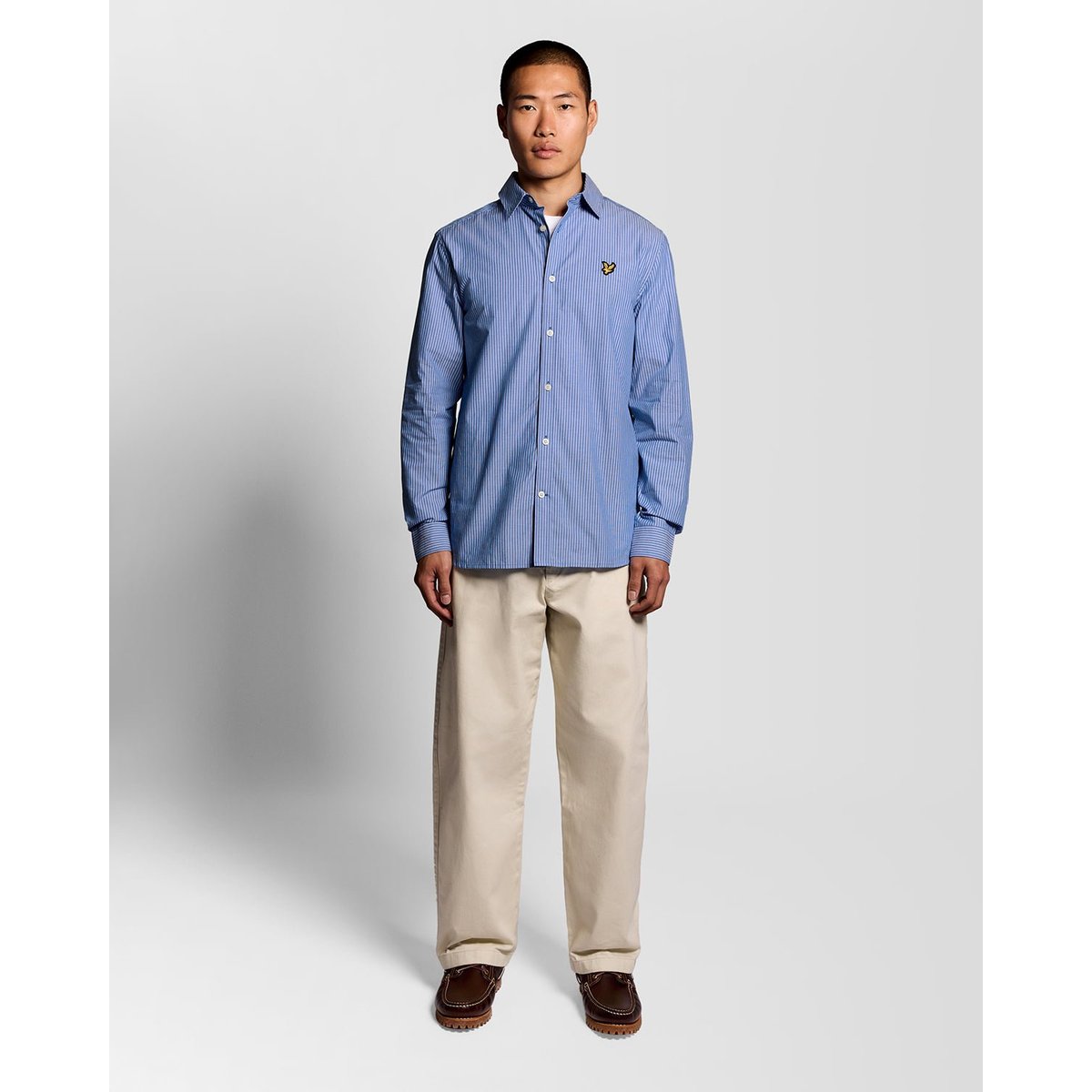 Chemise en coton en popeline double à rayures bleu clair/ blanc, LYLE & SCOTT