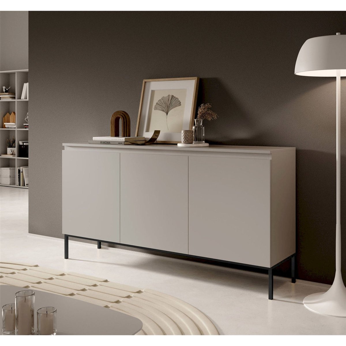 Buffet 3 portes bois collection BEMMI cachemire avec pieds noirs, RECOLLECTION