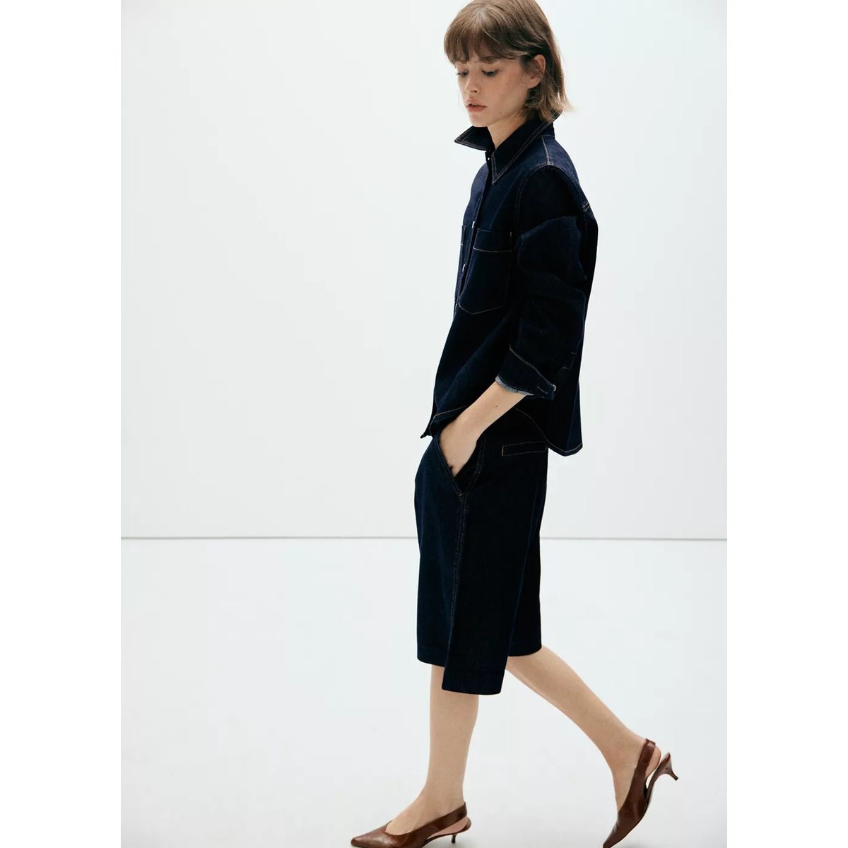 Bermuda straight fit pinces bleu, MANGO