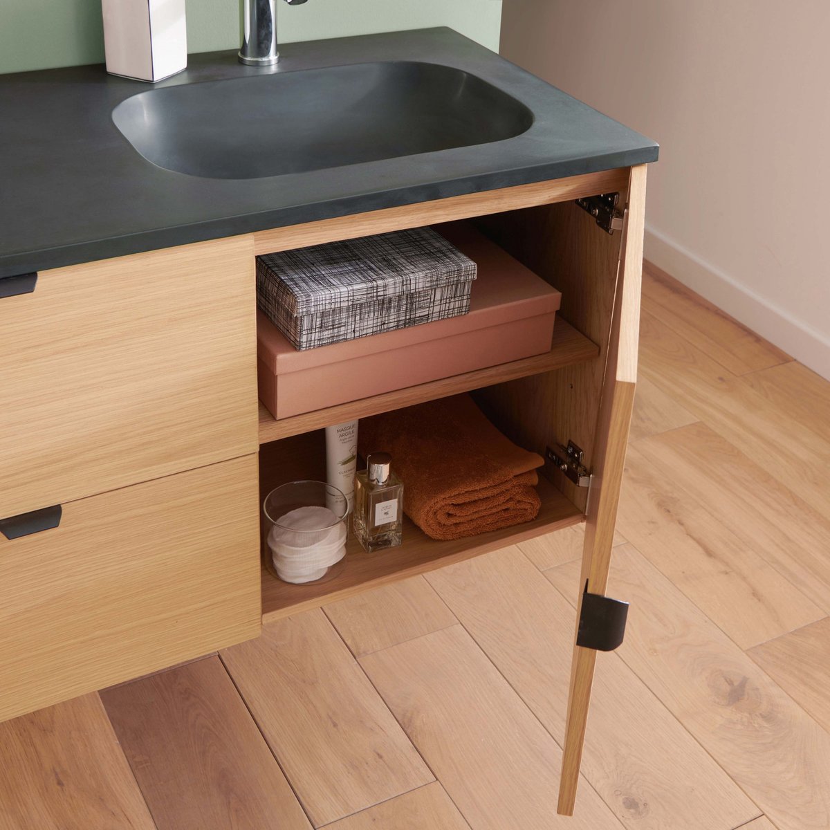 Meuble double vasque + miroir +colonne STUDIO bois clair, MOB IN