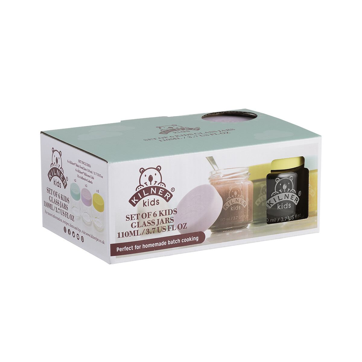 Set of 6 110ml Kids Jars with Silicon Lids glass, KILNER