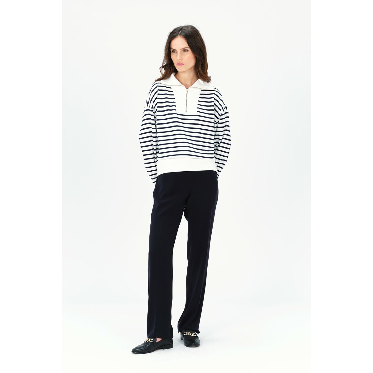 T-shirt loose col à revers coton TLEANDRO bleu marine, CAROLL