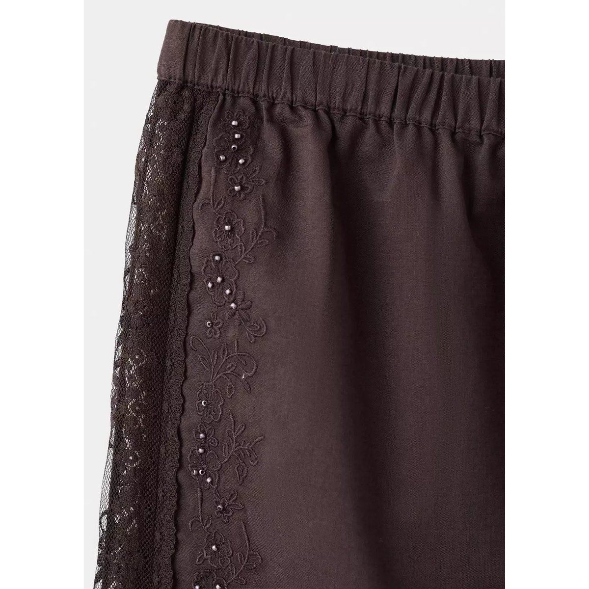 Short droit détail dentelle marron, MANGO