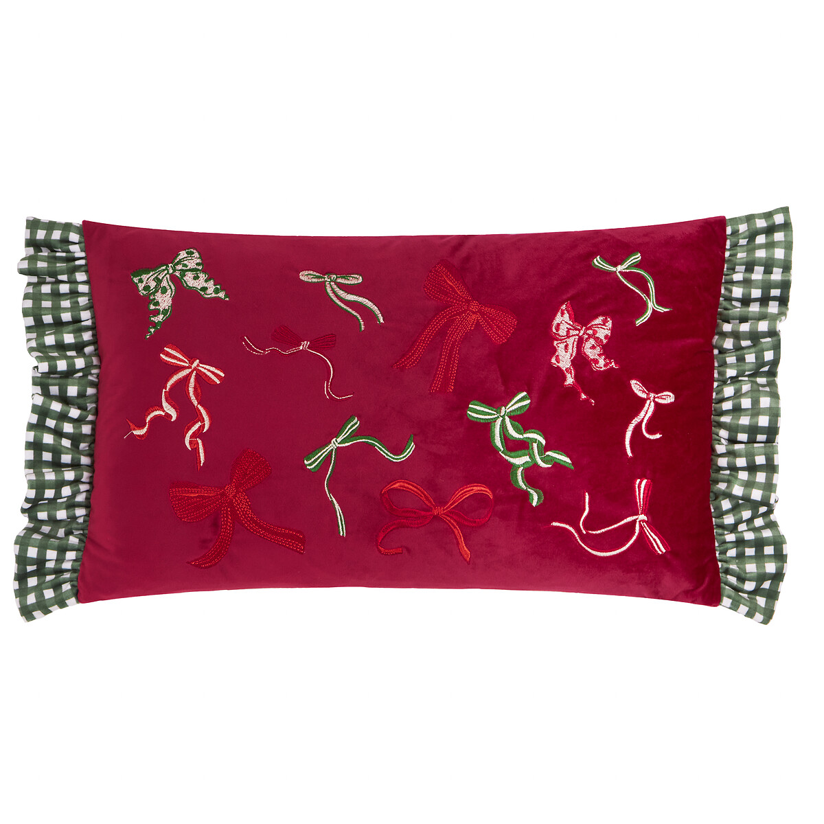 Ditsy Bows Ruffle Trim Cushion red/green, FURN.