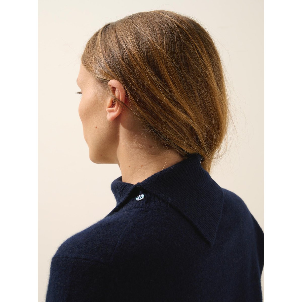 Pull Col Roulé Boutonné Navy Dundee bleu foncé, JUST CASHMERE