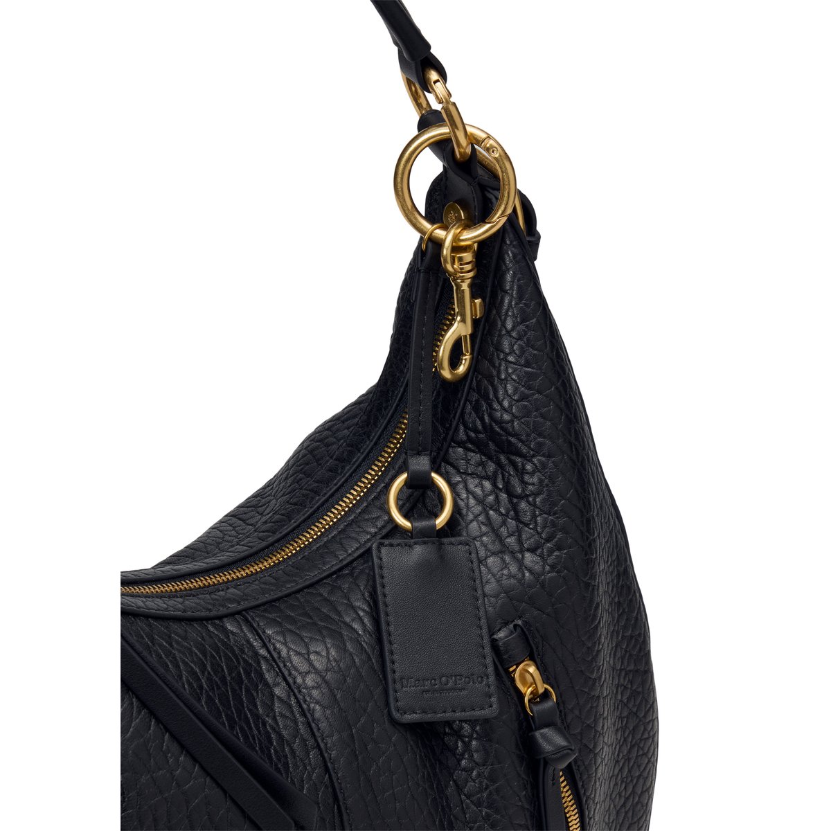 Sac à bandoulière large en cuir de mouton finement grainé noir, MARC O'POLO