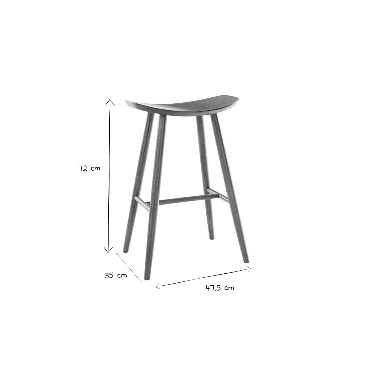 Tabouret de bar design en bois H72 cm DEMORY marron, MILIBOO