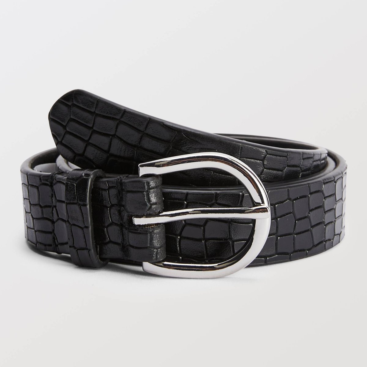 Ceinture en cuir 2cm façon crocodile noir, MONOPRIX