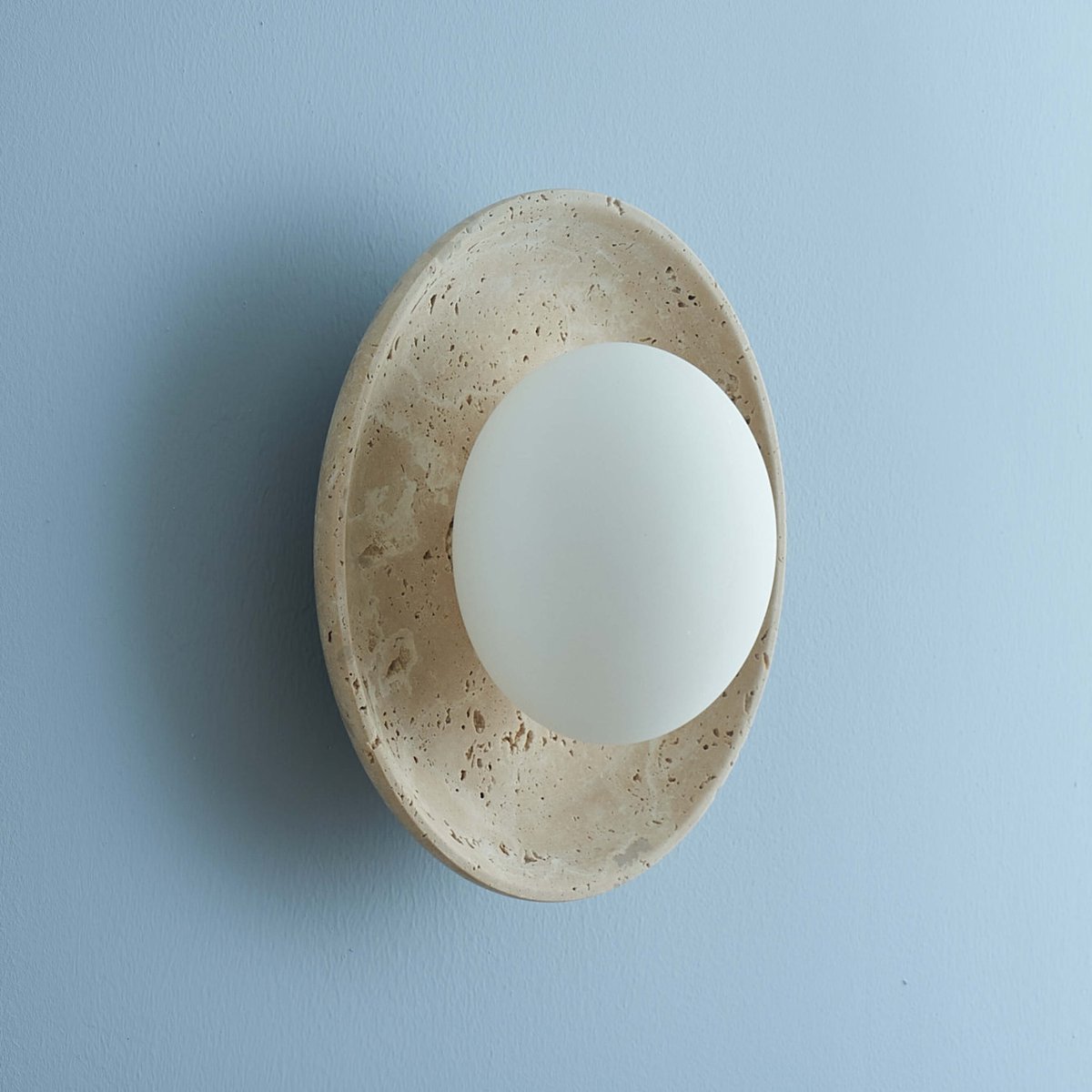 Petit plafonnier avec plateau en pierre - JIO beige blanc et bois, KOSILUM