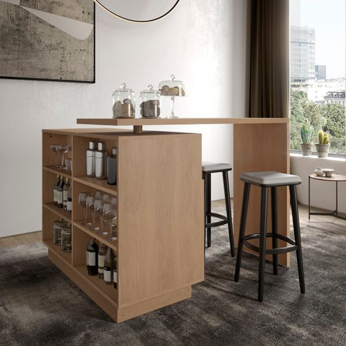 Îlot central cuisine 125cm plateau pivotant naturel, ZAGO