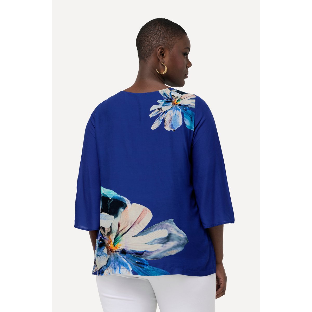Blouse oversized à fleurs saphir foncé, ULLA POPKEN