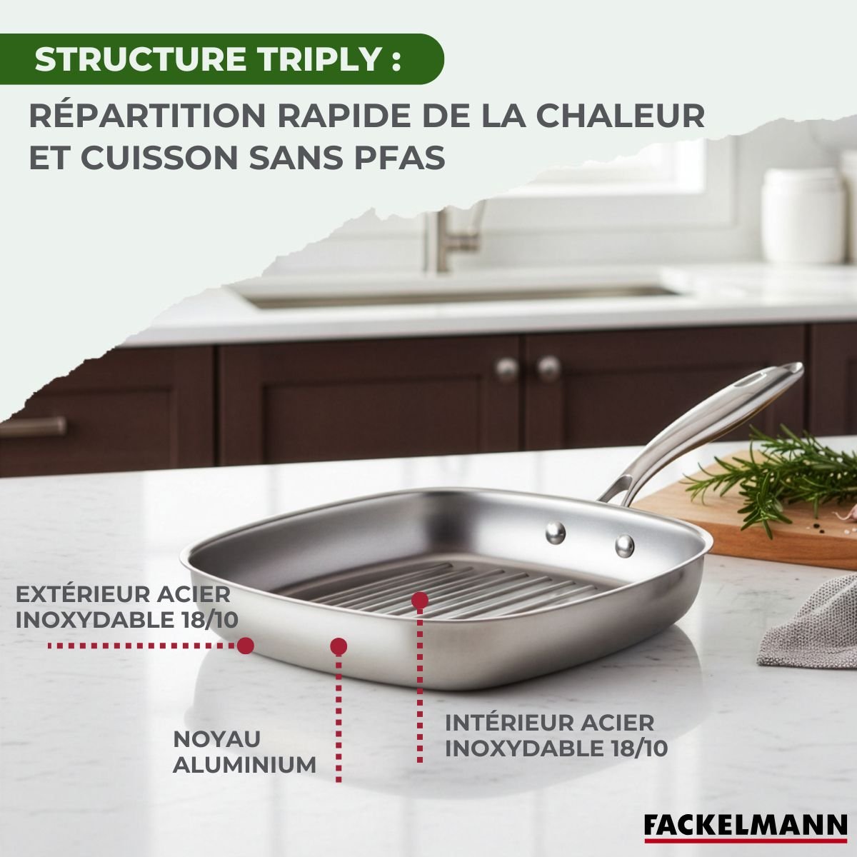 Gril 28 cm en inox 18/10 Triply VITA3 inox, FACKELMANN