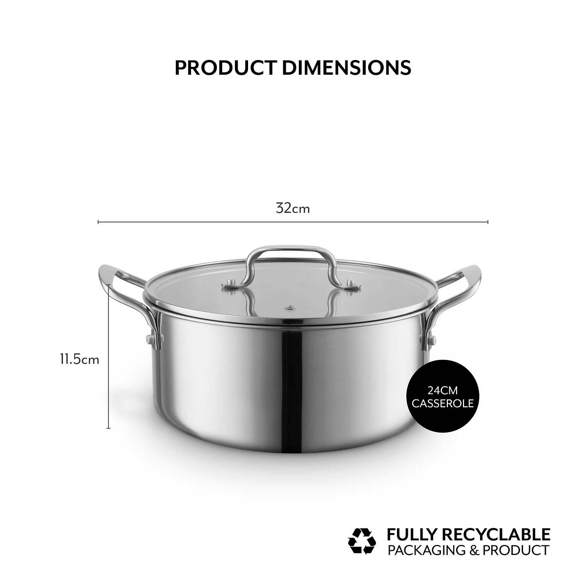 24cm SLT Core Tri-ply Casserole with Lid silver-coloured, SUR LA TABLE