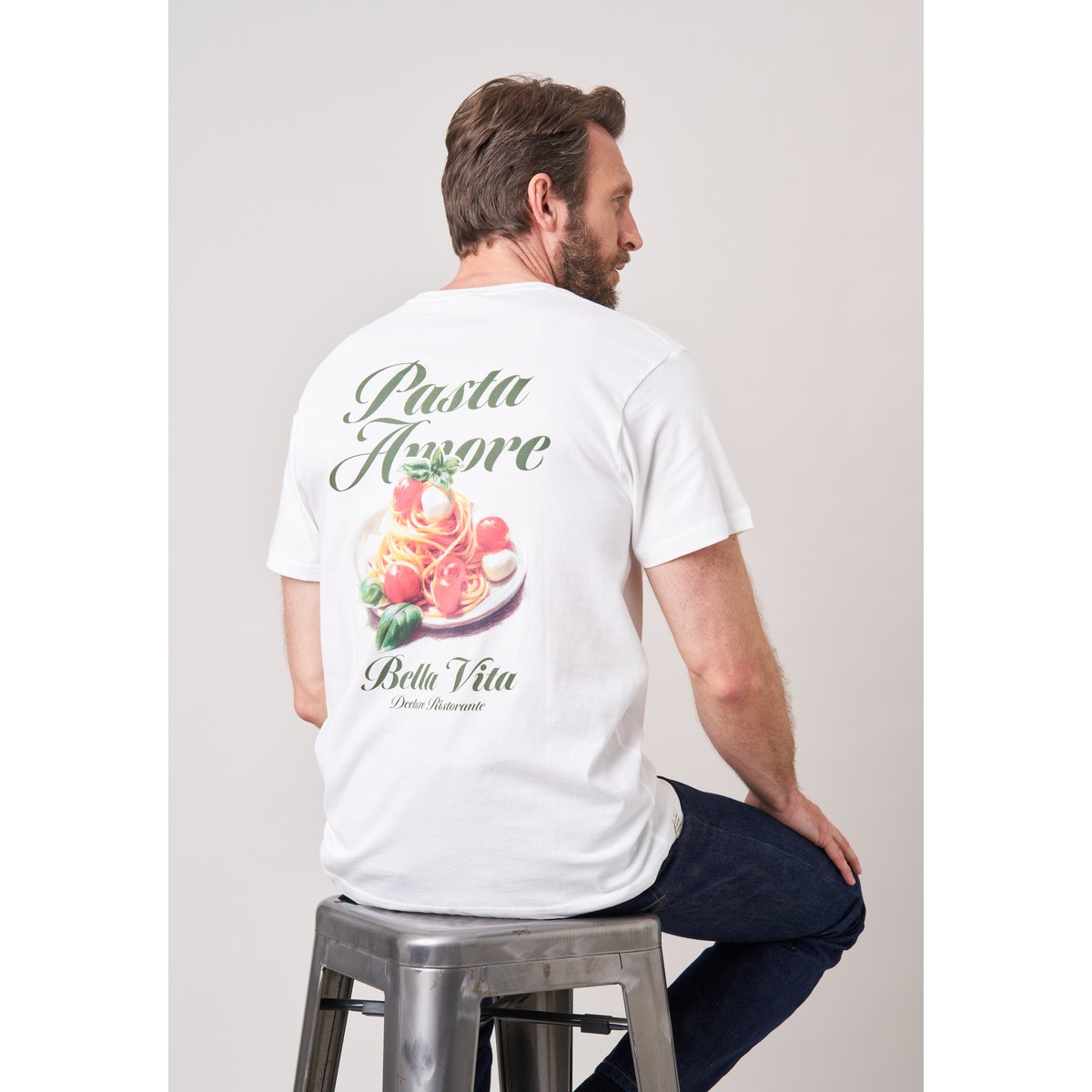 T-shirt loose homme en 100% coton imprimé pasta amore PASTA natural, DEELUXE