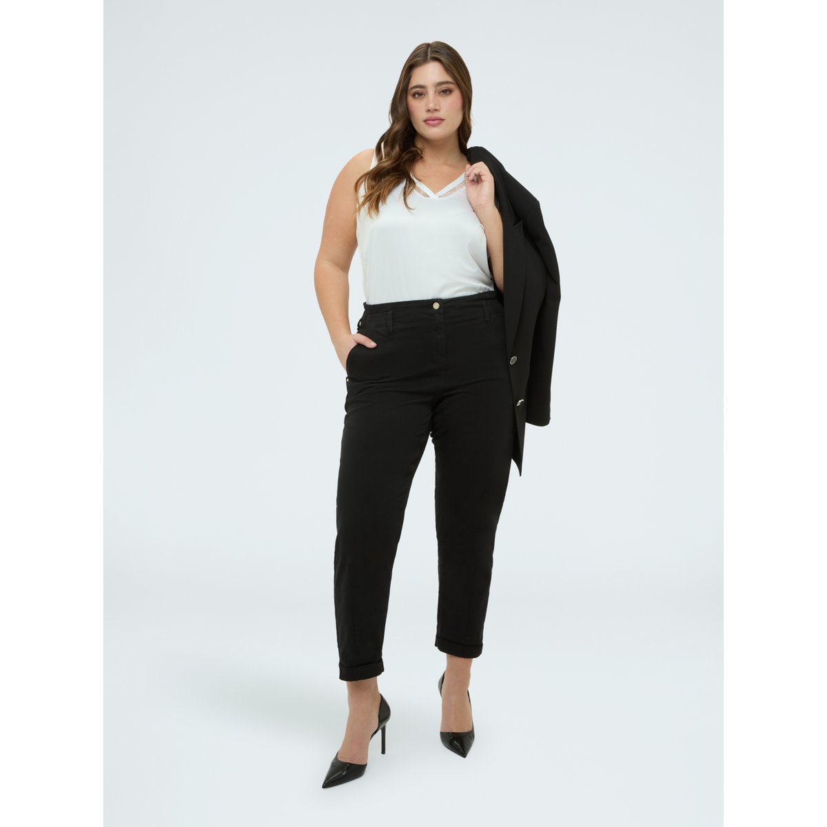 Top avec décolleté en V et détail en dentelle blanc, FIORELLA RUBINO
