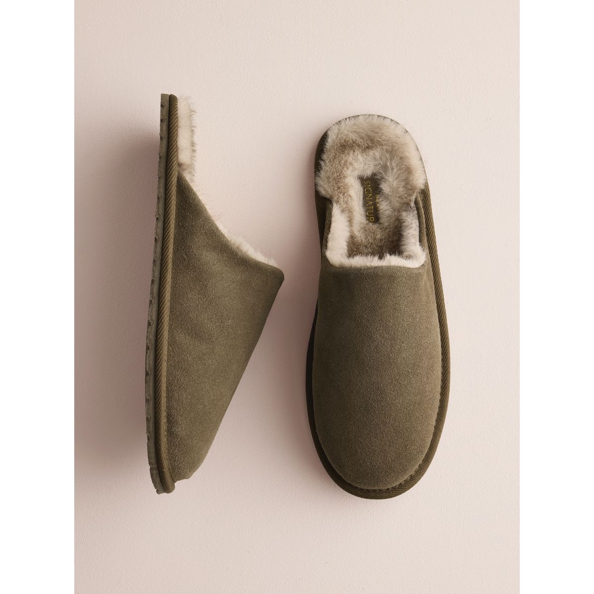 Chaussons mules fins en daim vert kaki, NEXT