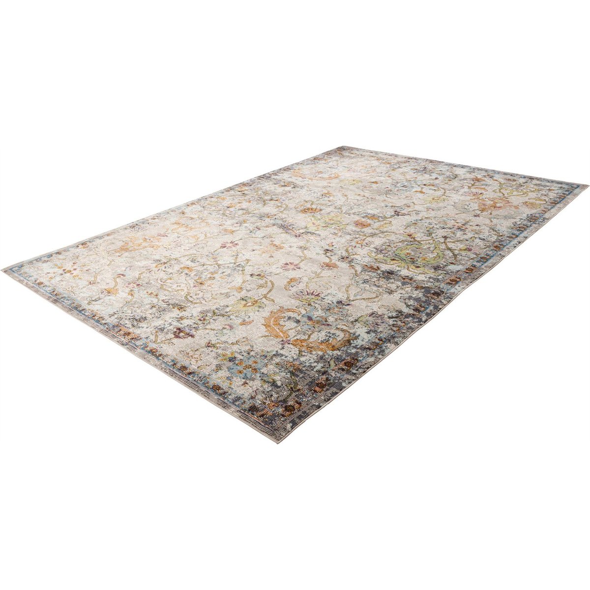 Tapis rectangulaire à poil court beige clair multicolore style oriental patiné, ARTE ESPINA