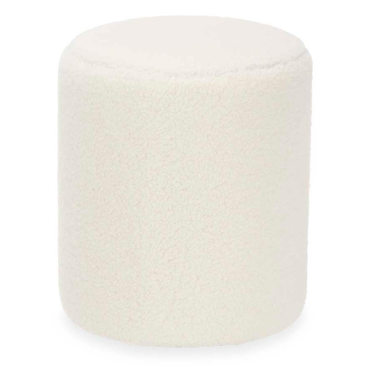 Pouf rond tissu bouclette blanc 32x32x36cm blanc, WADIGA