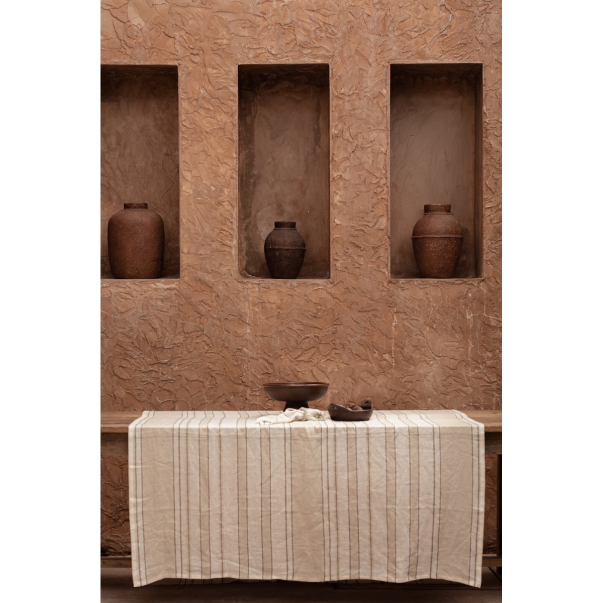 Nappe en lin PROVENCE beige noir et blanc, BAZAR BIZAR