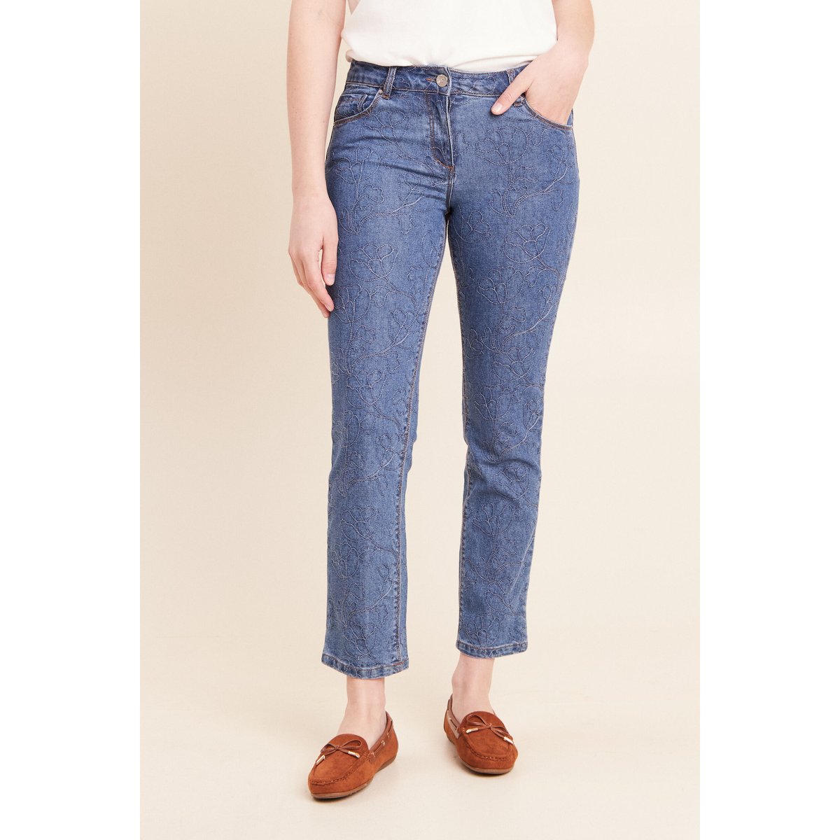 Jean coupe droite 7/8ème taille basculée bleu, BREAL