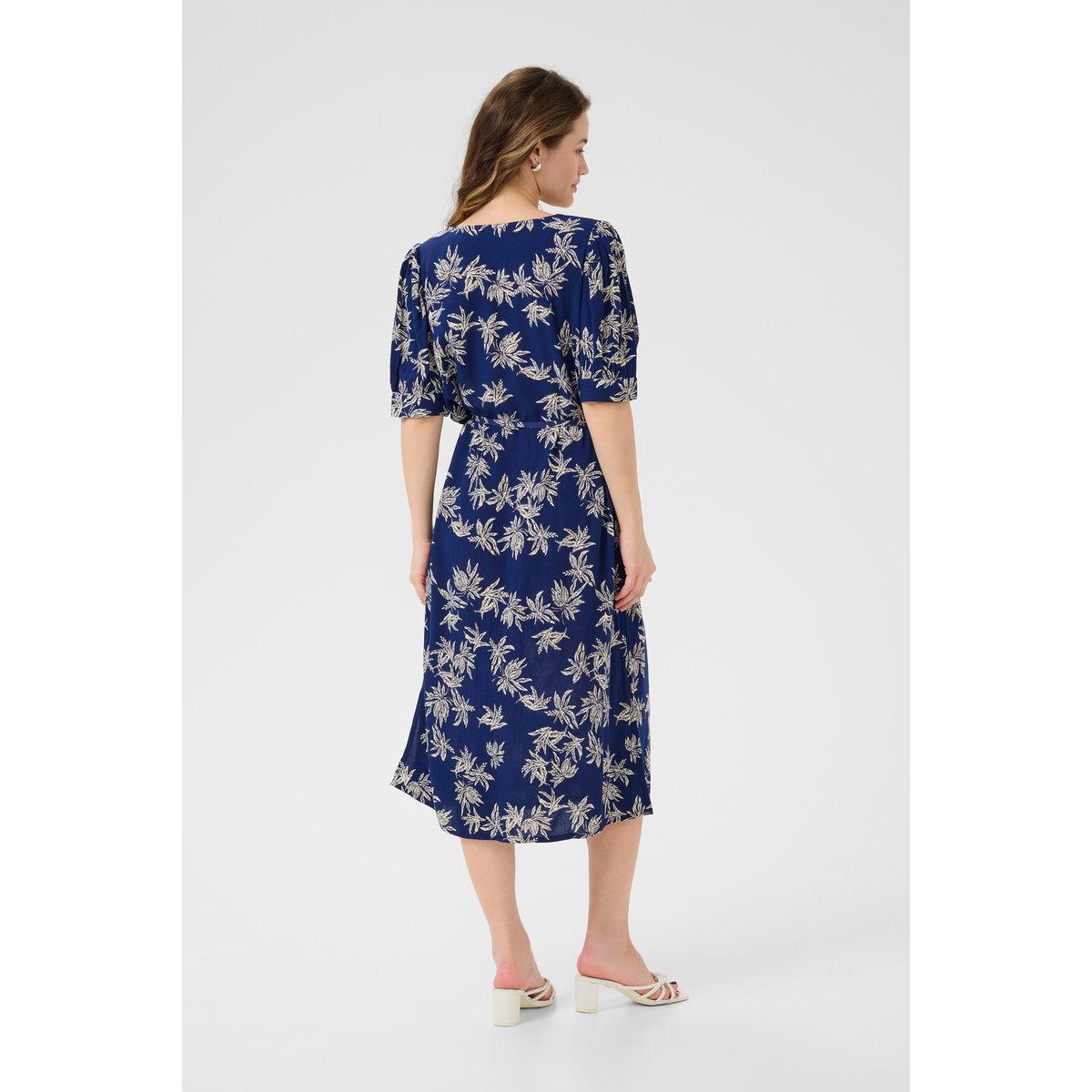 Dress bleu/blanc leaf print, KAFFE